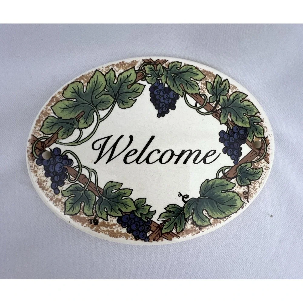 VTG Santa Barbara Ceramic Welcome Grapevine Wall Plaque Wine Country Kitchen Dec